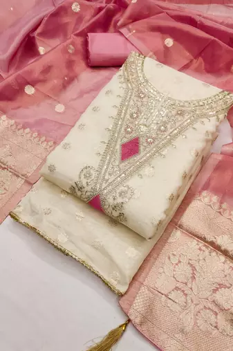 Elegant simmer butti embroidered dress material with simmer dupatta