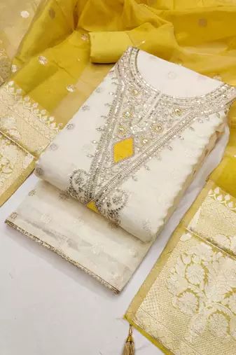 Elegant simmer butti embroidered dress material with simmer dupatta