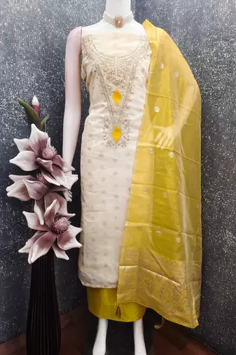 Elegant simmer butti embroidered dress material with simmer dupatta