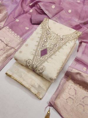 Elegant simmer butti embroidered dress material with simmer dupatta 5