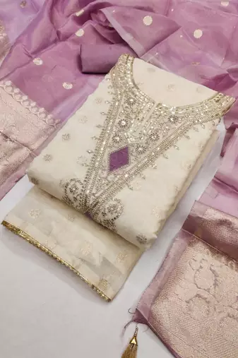 Elegant simmer butti embroidered dress material with simmer dupatta