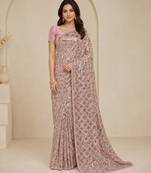 Pink color luxury dual sequin work saree with mulberry silk blouse