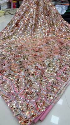 Pink color luxury dual sequin work saree with mulberry silk blouse 2