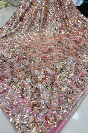 Pink color luxury dual sequin work saree with mulberry silk blouse