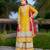 Yellow chinon stitched top with stitched chinon bottom and chinon dupatta full sleeve embroidered straight kurta