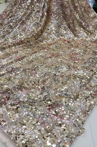Cream color luxury dual sequin work saree with mulberry silk blouse