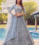 Incredible Blue Embroidered Net Party Wear Lehenga Choli with Dupatta