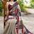 Beige & maroon printed linen blend casual saree with patchwork design & unstitched blouse