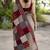 Beige & maroon printed linen blend casual saree with patchwork design & unstitched blouse