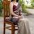 Beige & maroon printed linen blend casual saree with patchwork design & unstitched blouse