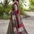 Beige & maroon printed linen blend casual saree with patchwork design & unstitched blouse