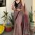 Beige & maroon chevron printed linen blend casual saree with unstitched blouse