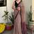 Beige & maroon chevron printed linen blend casual saree with unstitched blouse