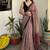 Beige & maroon chevron printed linen blend casual saree with unstitched blouse