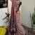 Beige & maroon chevron printed linen blend casual saree with unstitched blouse