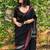 Black & red printed linen casual saree with unstitched blouse