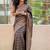 Black & beige printed linen blend traditional saree with unstitched blouse