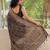 Black & beige printed linen blend traditional saree with unstitched blouse