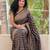 Black & beige printed linen blend traditional saree with unstitched blouse