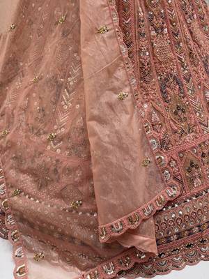 Glowing Peach Embroidered Net Wedding Wear Lehenga Choli with Dupatta 7