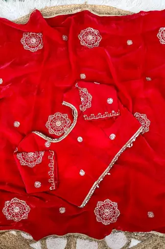 Red Color embroidery beats work Silk Blend Saree