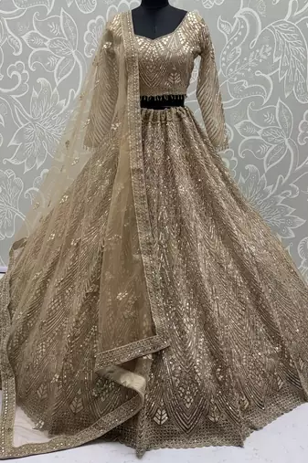 Luxurious Gold Sequins Net Reception Wear Lehenga Choli With Dupatta