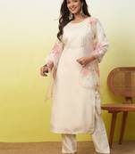 Beige women kurta pant dupatta set