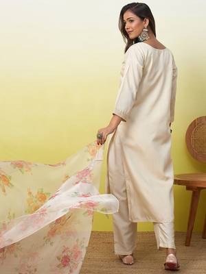 Beige women kurta pant dupatta set 2