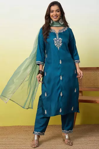 Blue women kurta pant dupatta set