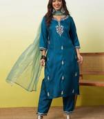 Blue women kurta pant dupatta set