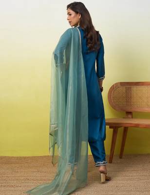 Blue women kurta pant dupatta set 2