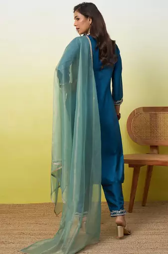 Blue women kurta pant dupatta set
