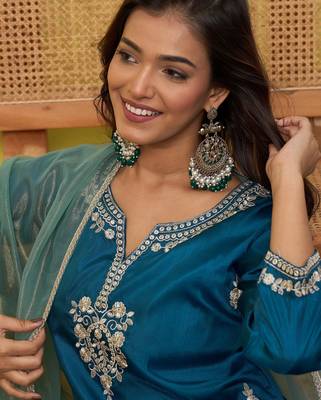 Blue women kurta pant dupatta set 3
