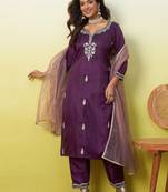 Purple women kurta pant dupatta set