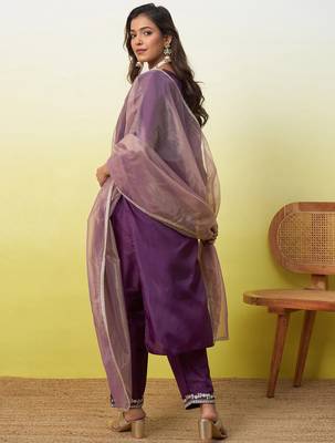 Purple women kurta pant dupatta set 2