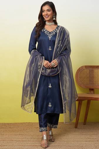 Blue women kurta pant dupatta set