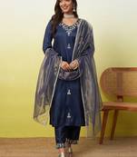 Blue women kurta pant dupatta set