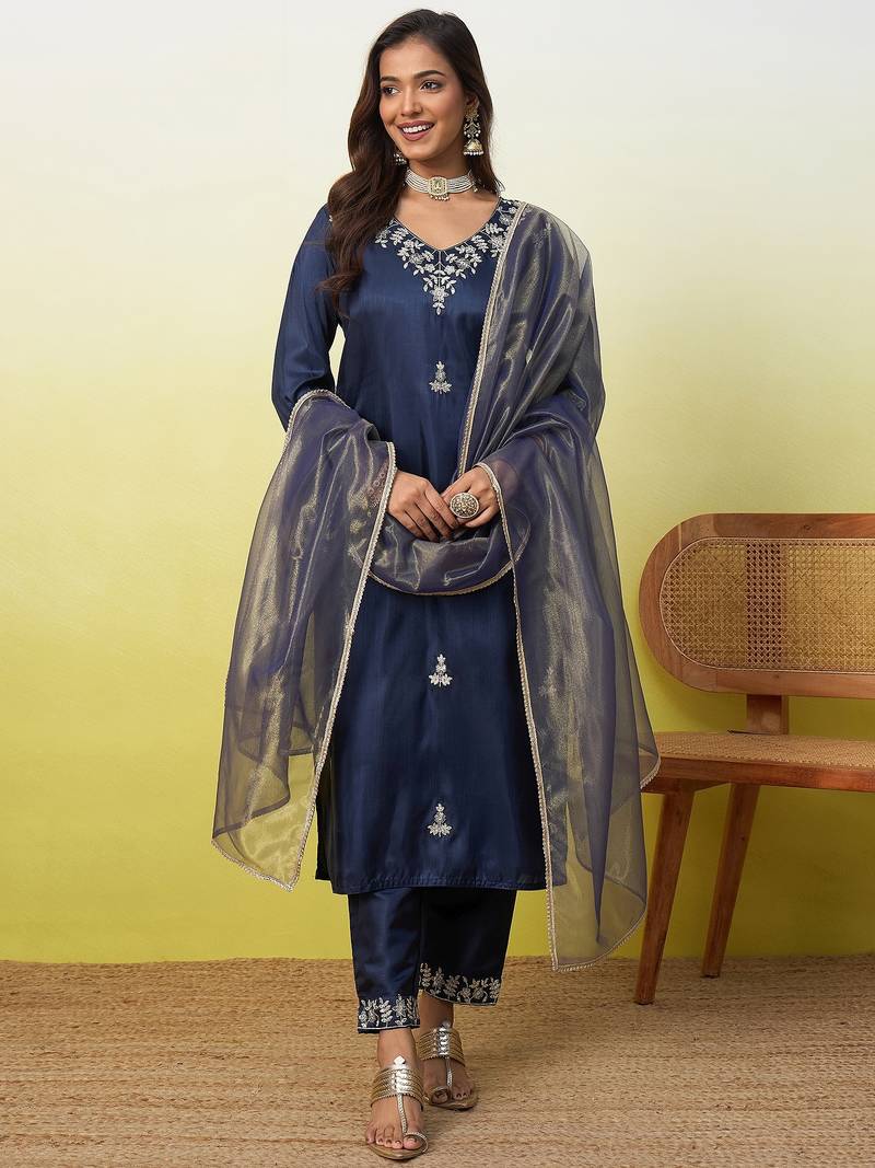 Blue women kurta pant dupatta set