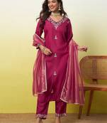 Red women kurta pant dupatta set