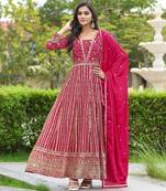 Pink chinon stitched gown with dupatta full sleeve embroidered anarkali gown