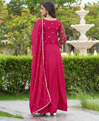 Pink chinon stitched gown with dupatta full sleeve embroidered anarkali gown 3