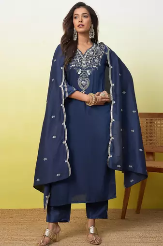 Blue women kurta pant dupatta set