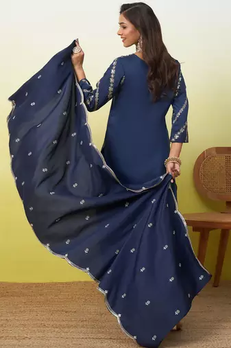 Blue women kurta pant dupatta set