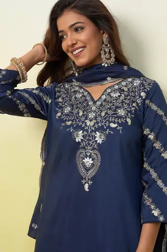 Blue women kurta pant dupatta set