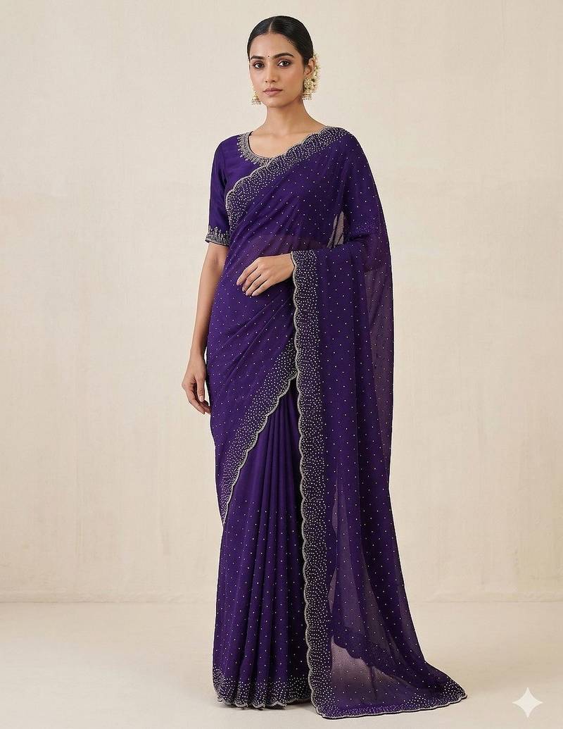 Elegant Purple Embellished Saree for Women