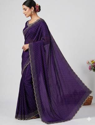 Elegant Purple Embellished Saree for Women 2