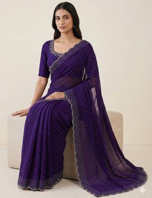 Elegant Purple Embellished Saree for Women 3