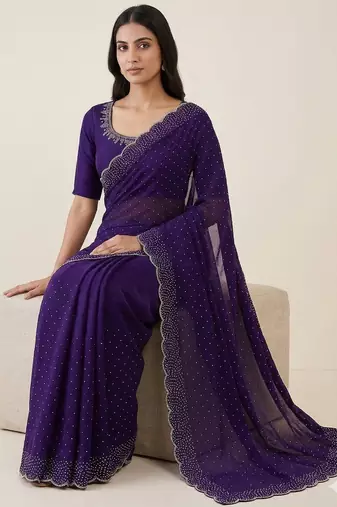 Elegant Purple Embellished Saree for Women