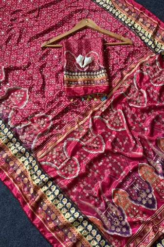 New Designer Roman Silk Printed With Real Mirror Work Women's saree With Blouse Set