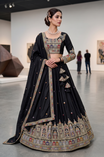 Black Traditional Lehenga Choli with Heavy Border Work & Elegant Dupatta